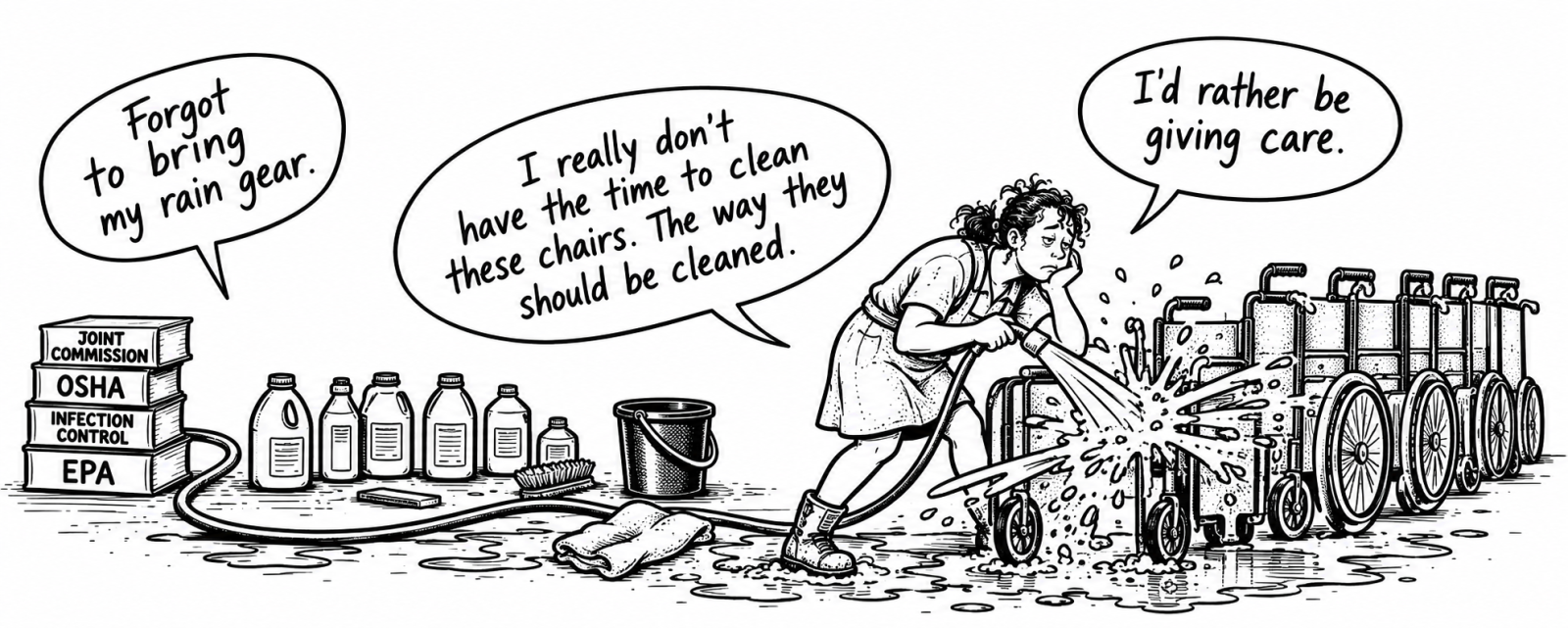 girl cleaning wheelchairs